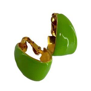 Vintage Gold Tone & Lime Green Enamel Clip-On Earrings